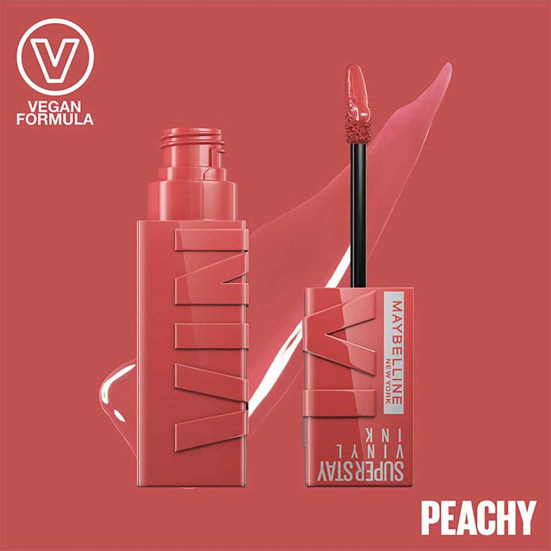 Maybelline New York - SuperStay Vinyl Ink Lipstick - 15 Peachy - Rood - Langhoudende Lippenstift - 4,2 ml - Blijft tot 16 uur lang zitten - Schudden voor 5 seconden voor gebruik