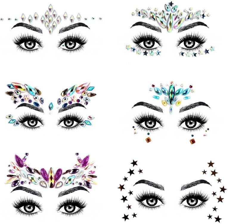 URAQT Face Gems Glitter, Strass Gezichtsjuwelen, Kristallen Gezichtsstickers voor Ogen, Zelfklevende Tijdelijke Body Tattoos voor Feest, Rave Festival