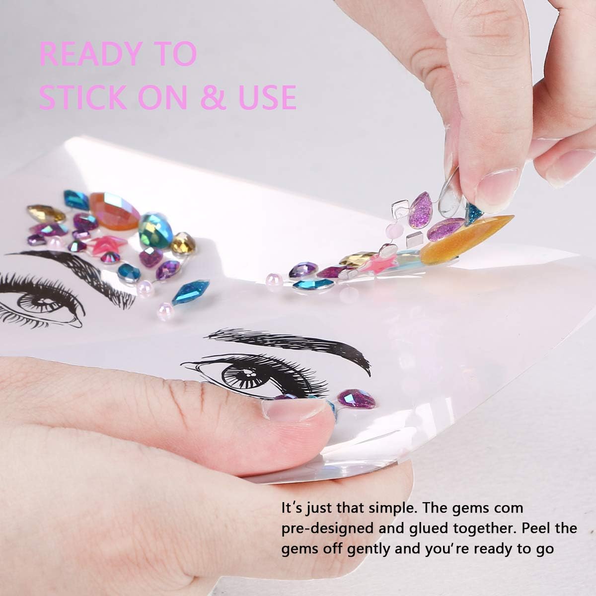URAQT Face Gems Glitter, Strass Gezichtsjuwelen, Kristallen Gezichtsstickers voor Ogen, Zelfklevende Tijdelijke Body Tattoos voor Feest, Rave Festival