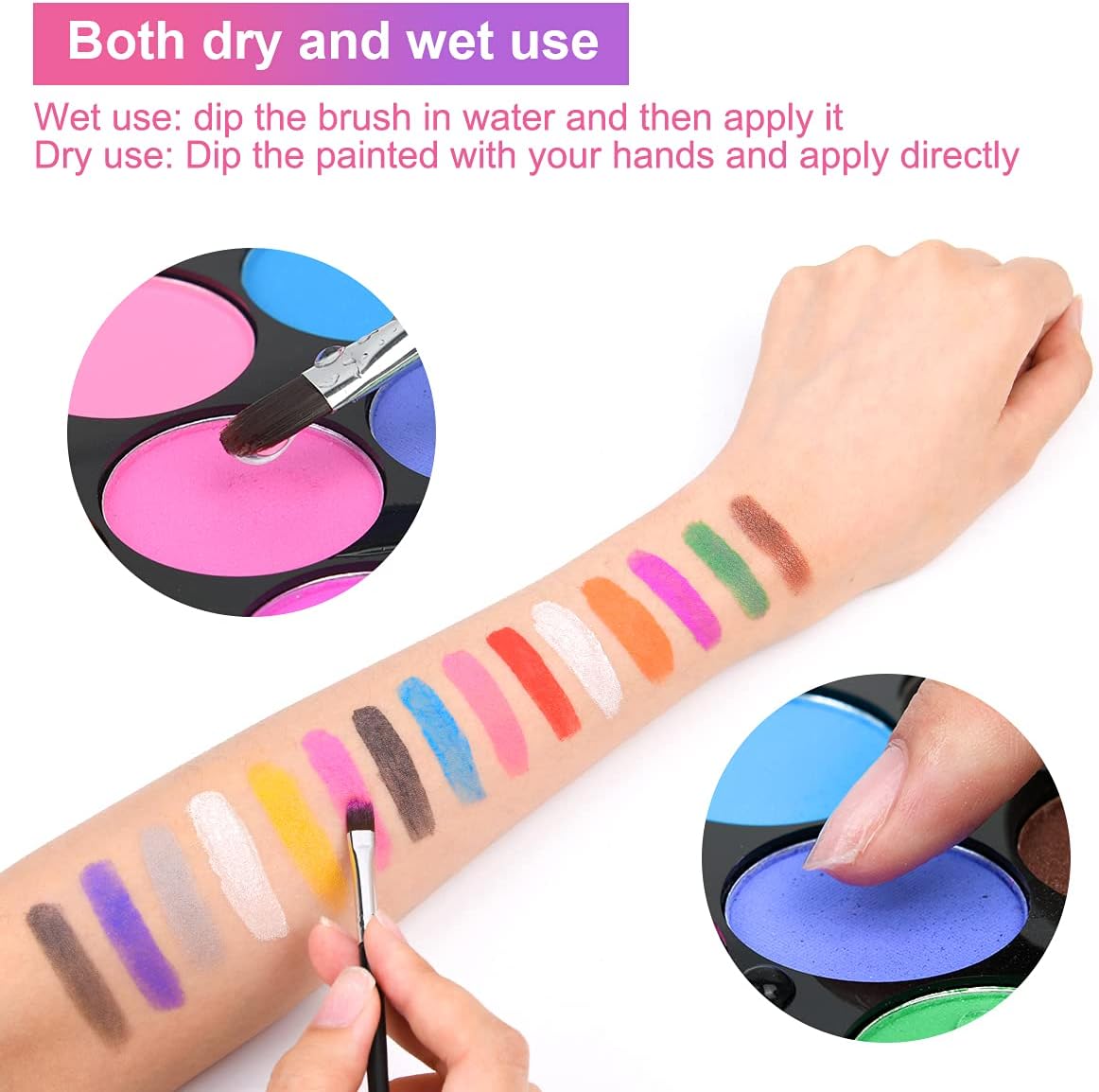 URAQT schminkset, 15 kleuren schminkpalet met 2 borstels 32 stencils, wasbare gezichtsverf Veilige lichaamsverf voor volwassenen Kinderen Halloweenfeest Carnaval, make-upverf niet giftig in gebruik