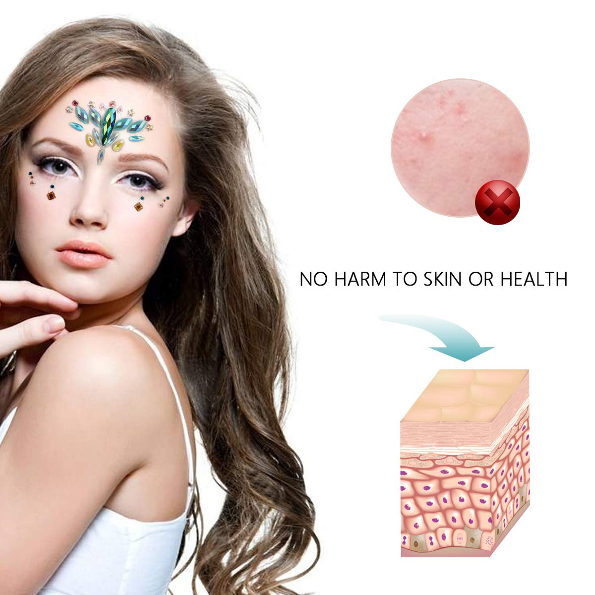 URAQT Face Gems Glitter, Strass Gezichtsjuwelen, Kristallen Gezichtsstickers voor Ogen, Zelfklevende Tijdelijke Body Tattoos voor Feest, Rave Festival