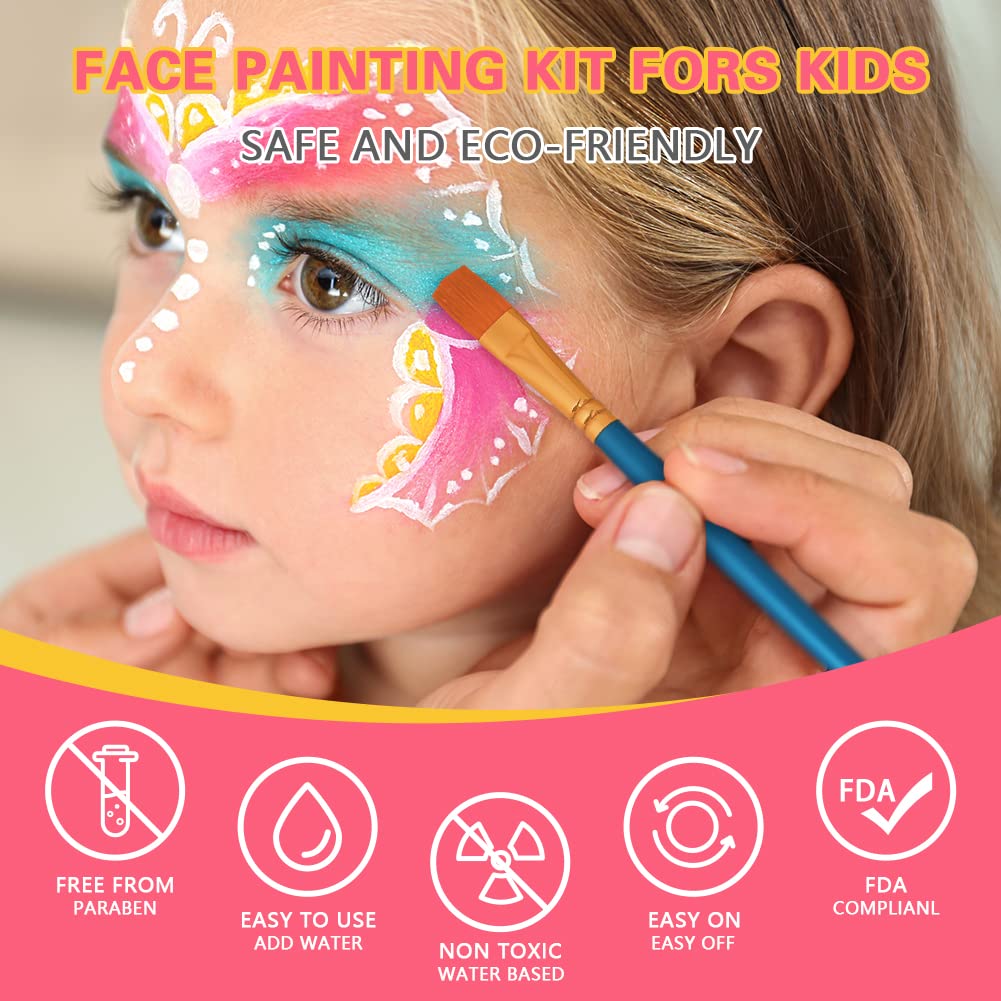 LOPHE Face Body Painting Kit, 26 kleuren Rainbow Body Paint voor kinderen Volwassenen, Veilig en niet-giftig Split Cake Face Paint-palet op waterbasis met 2 borstels, Party-make-upset voor Halloween Kerst Cosplay