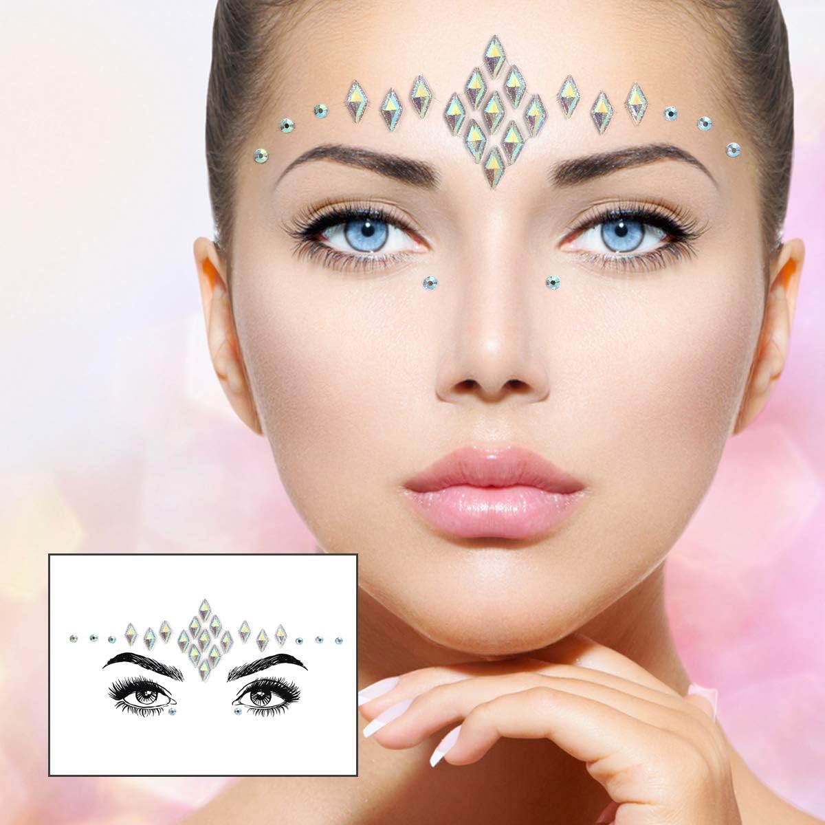 URAQT Face Gems Glitter, Strass Gezichtsjuwelen, Kristallen Gezichtsstickers voor Ogen, Zelfklevende Tijdelijke Body Tattoos voor Feest, Rave Festival