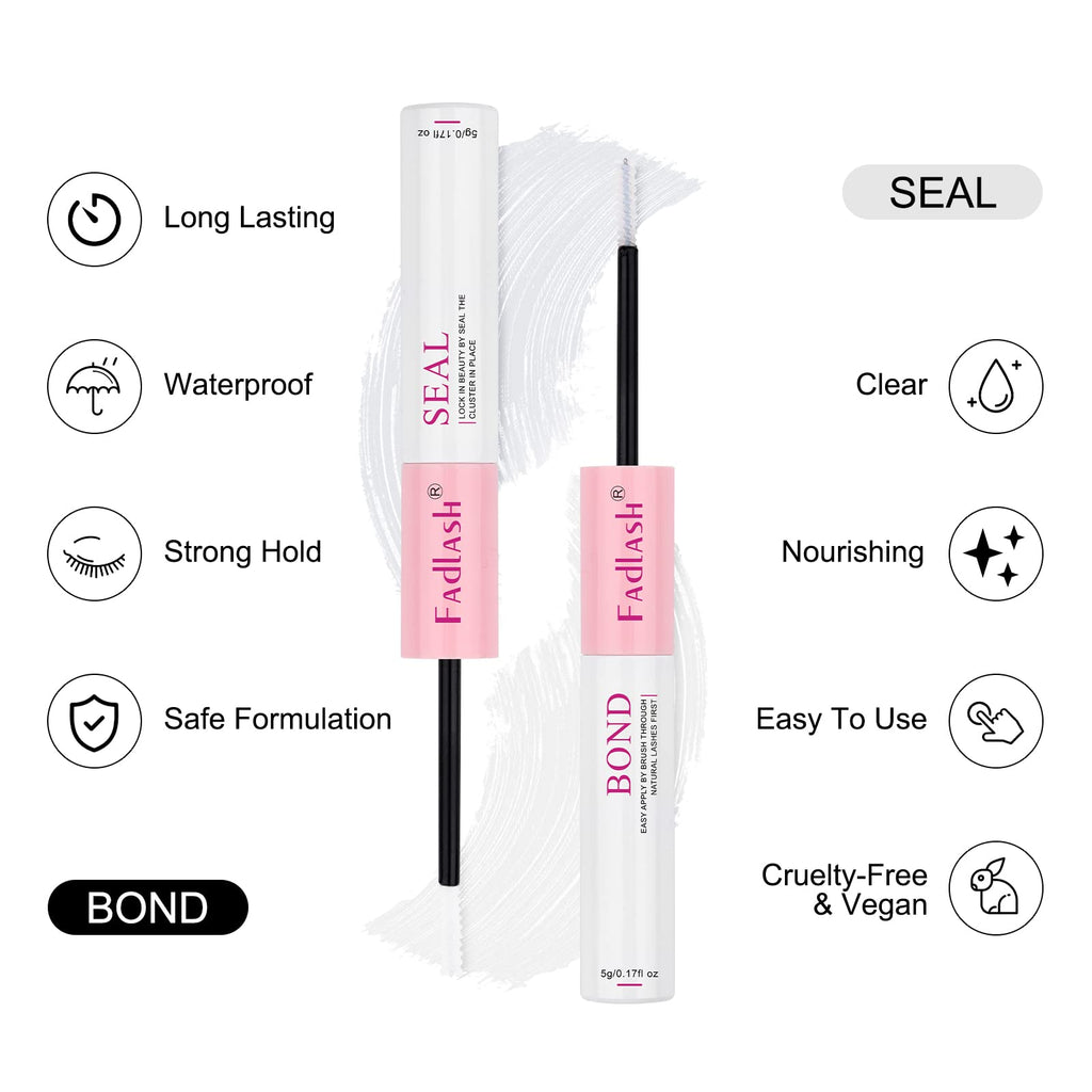 Fadlash DIY Home Wimper Extensions Set Lash Bond and Seal Cluster Wimperlijm Individuele Wimpers Wimper Lijm Remover Crème voor Lange retentie 48-72 uur Waterdicht Individuele Wimperlijm
