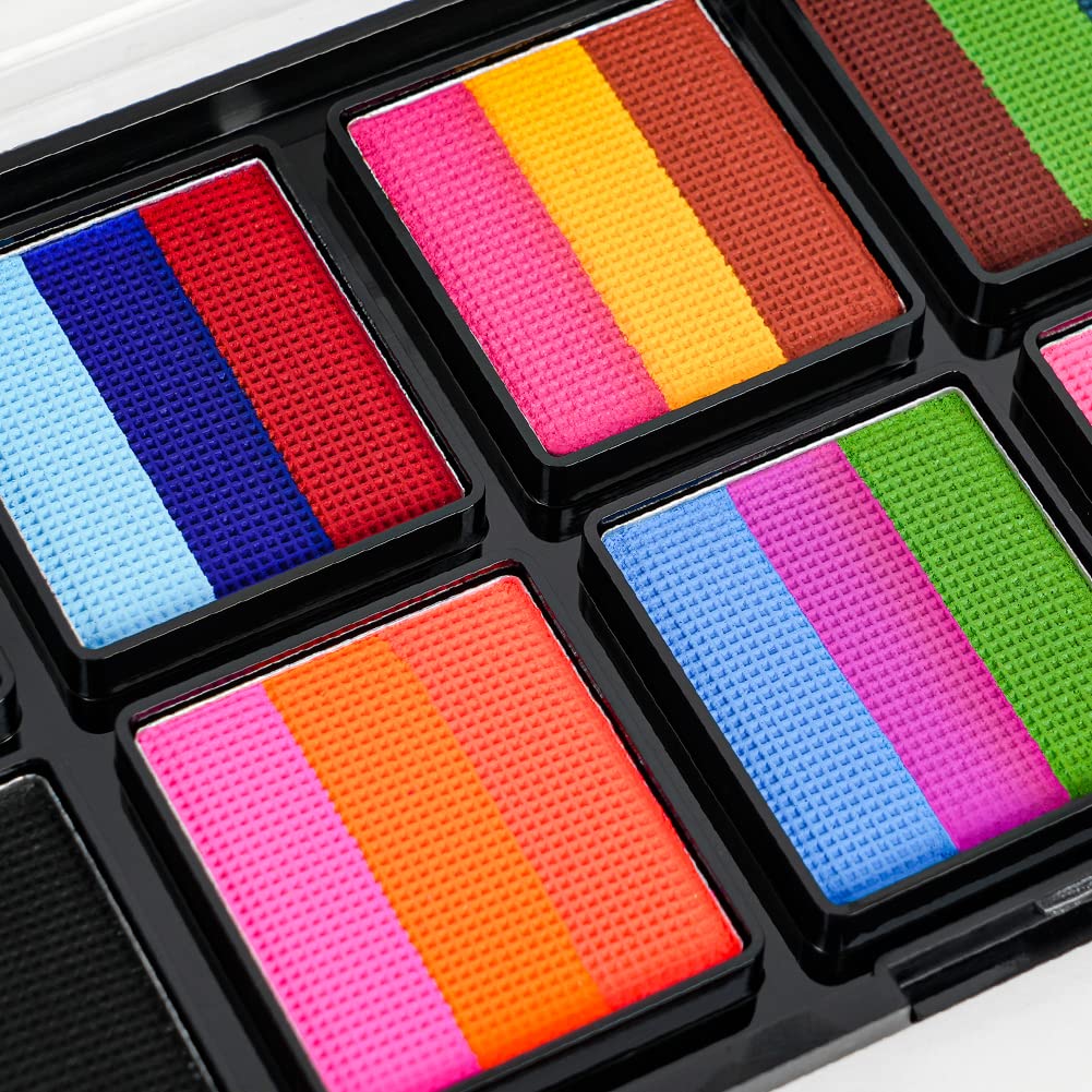 LOPHE Face Body Painting Kit, 26 kleuren Rainbow Body Paint voor kinderen Volwassenen, Veilig en niet-giftig Split Cake Face Paint-palet op waterbasis met 2 borstels, Party-make-upset voor Halloween Kerst Cosplay