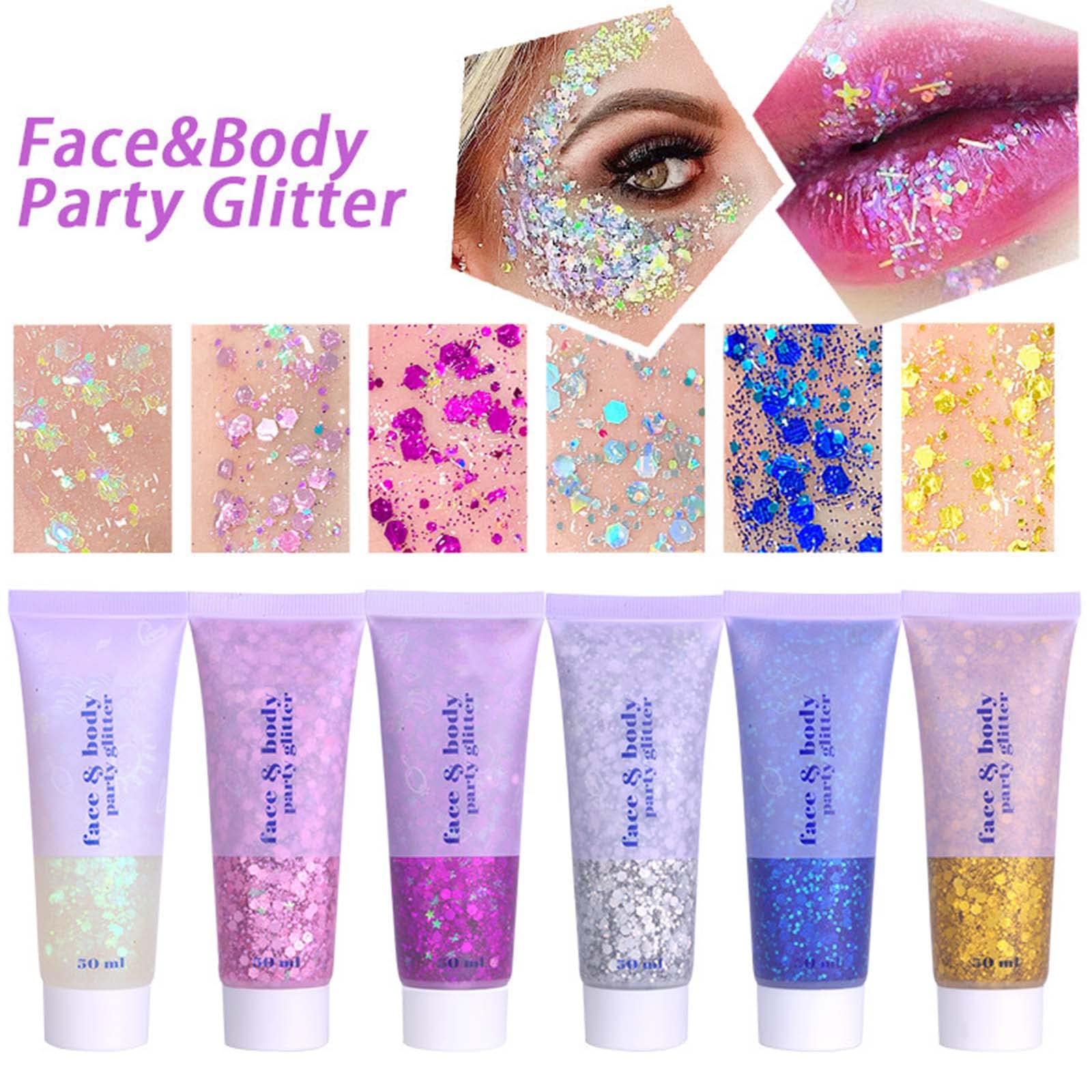 Prreal Body Glitter Gel 50ml, Mermaid Sequins Chunky Glitter Liquid Kit, Long-Lasting Glitters Powder for Festival Masquerade Birthday Makeup#White