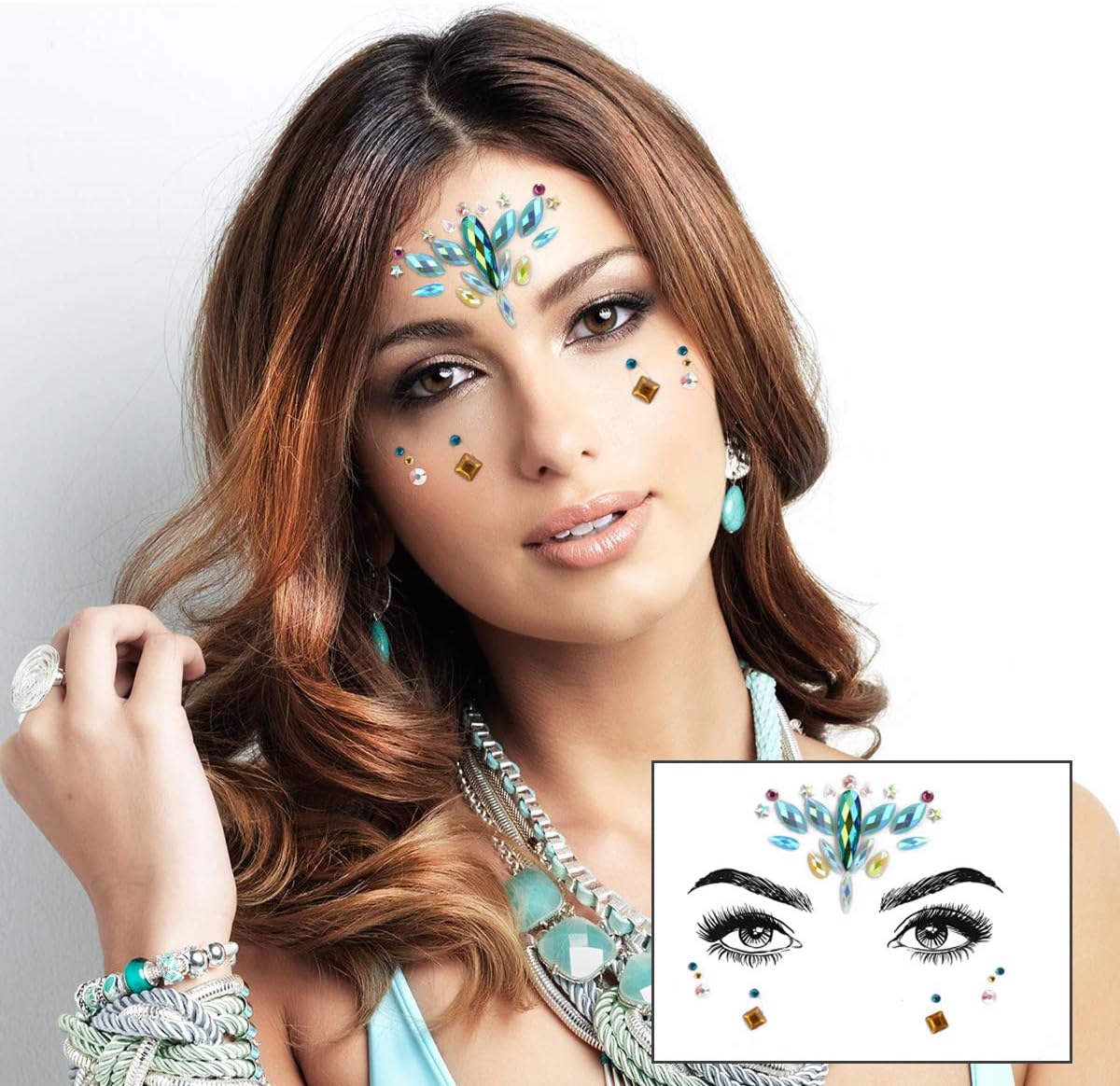 URAQT Face Gems Glitter, Strass Gezichtsjuwelen, Kristallen Gezichtsstickers voor Ogen, Zelfklevende Tijdelijke Body Tattoos voor Feest, Rave Festival