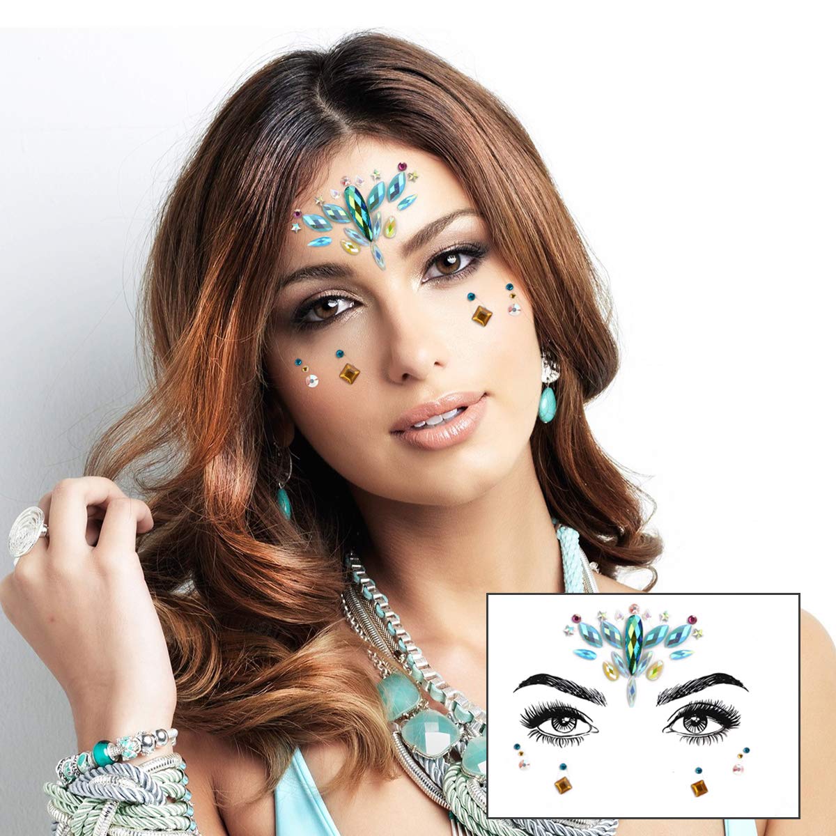 URAQT Face Gems Glitter, Strass Gezichtsjuwelen, Kristallen Gezichtsstickers voor Ogen, Zelfklevende Tijdelijke Body Tattoos voor Feest, Rave Festival