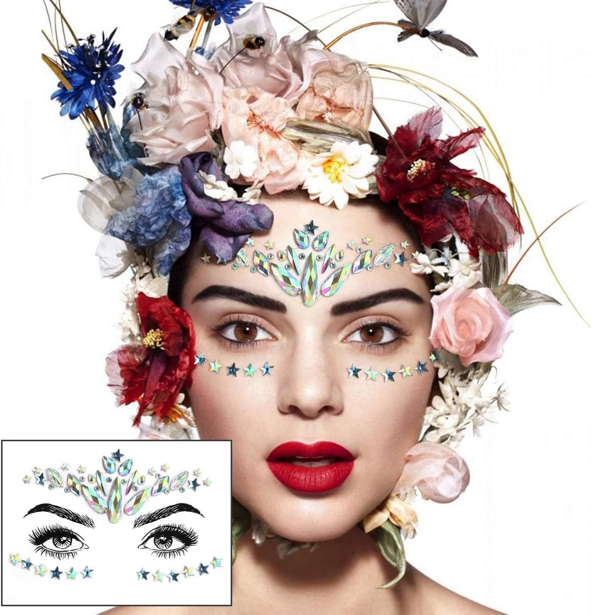 URAQT Face Gems Glitter, Strass Gezichtsjuwelen, Kristallen Gezichtsstickers voor Ogen, Zelfklevende Tijdelijke Body Tattoos voor Feest, Rave Festival