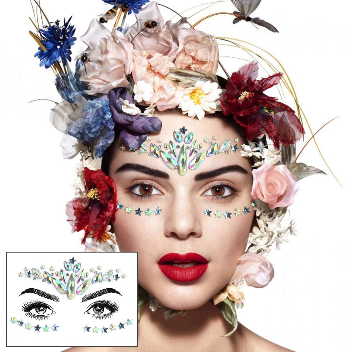 URAQT Face Gems Glitter, Strass Gezichtsjuwelen, Kristallen Gezichtsstickers voor Ogen, Zelfklevende Tijdelijke Body Tattoos voor Feest, Rave Festival