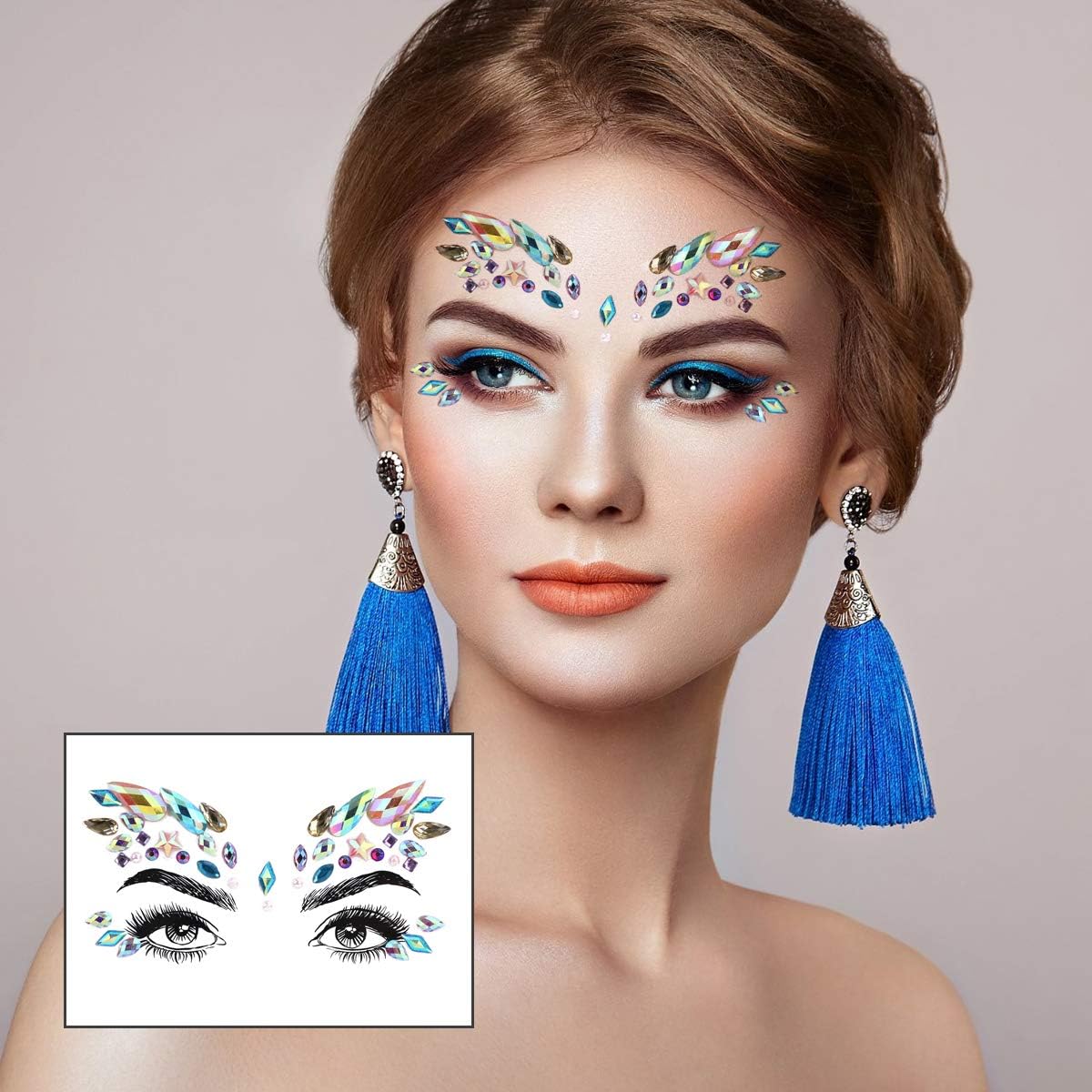 URAQT Face Gems Glitter, Strass Gezichtsjuwelen, Kristallen Gezichtsstickers voor Ogen, Zelfklevende Tijdelijke Body Tattoos voor Feest, Rave Festival