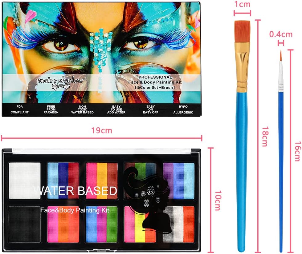 LOPHE Face Body Painting Kit, 26 kleuren Rainbow Body Paint voor kinderen Volwassenen, Veilig en niet-giftig Split Cake Face Paint-palet op waterbasis met 2 borstels, Party-make-upset voor Halloween Kerst Cosplay
