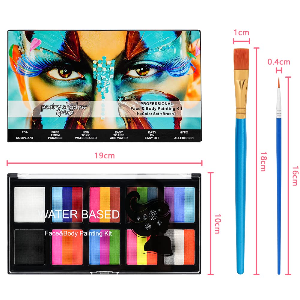 LOPHE Face Body Painting Kit, 26 kleuren Rainbow Body Paint voor kinderen Volwassenen, Veilig en niet-giftig Split Cake Face Paint-palet op waterbasis met 2 borstels, Party-make-upset voor Halloween Kerst Cosplay