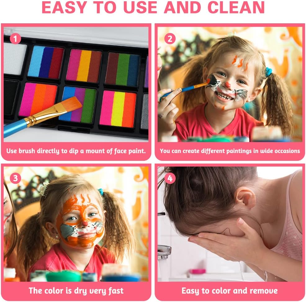 LOPHE Face Body Painting Kit, 26 kleuren Rainbow Body Paint voor kinderen Volwassenen, Veilig en niet-giftig Split Cake Face Paint-palet op waterbasis met 2 borstels, Party-make-upset voor Halloween Kerst Cosplay