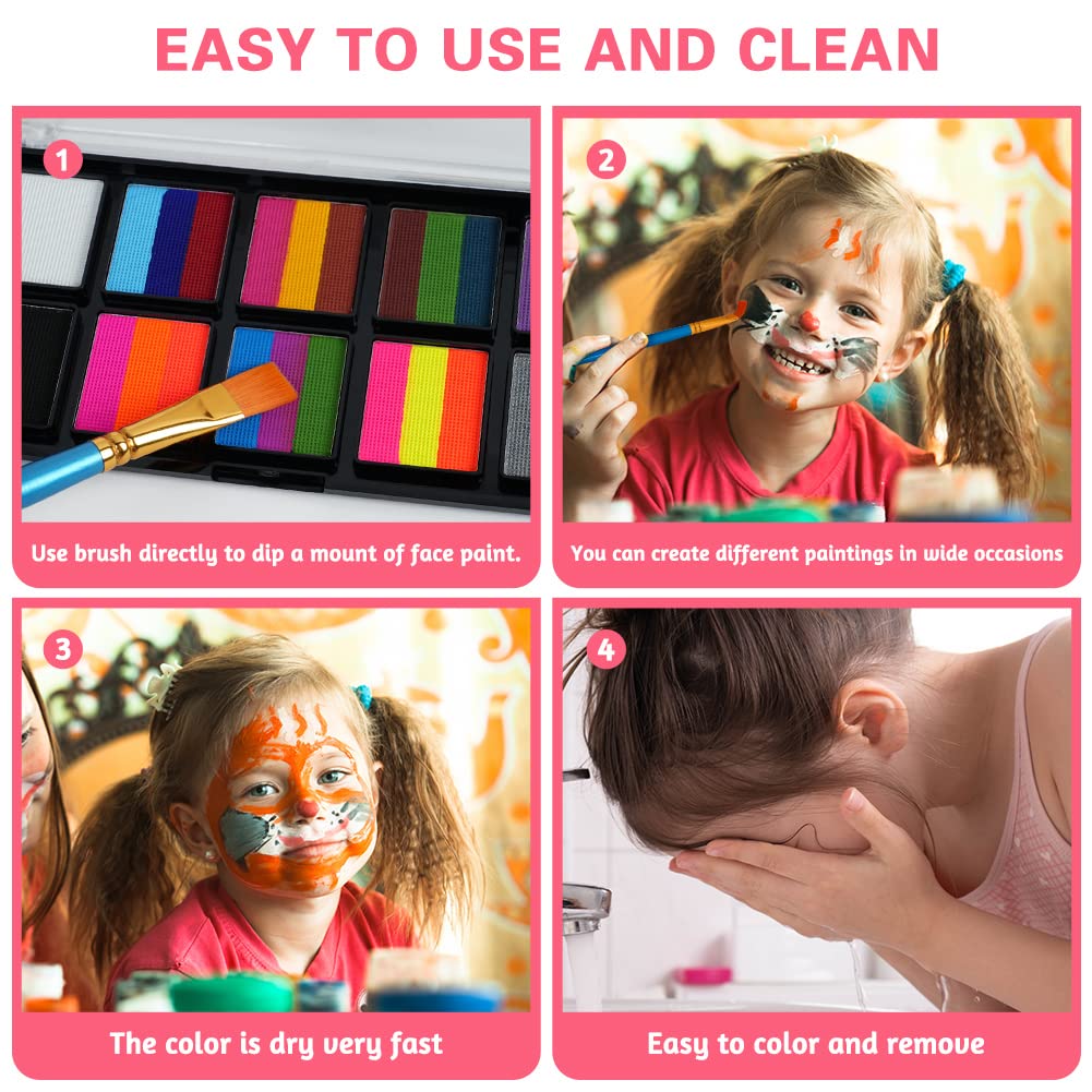 LOPHE Face Body Painting Kit, 26 kleuren Rainbow Body Paint voor kinderen Volwassenen, Veilig en niet-giftig Split Cake Face Paint-palet op waterbasis met 2 borstels, Party-make-upset voor Halloween Kerst Cosplay