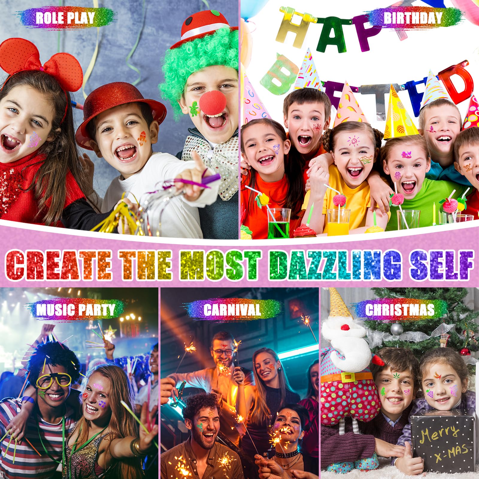 Frasheng Glitter Tattoo Set Meisjes, Tijdelijke Tattoo Kit voor Kinderen, Glitter Tattoo Set Kinderen, 42 Glitterpoeder, 136 Stencils, 218 Strass-steentjes, 40 Lichtgevende Kinder Tattoo Stickers