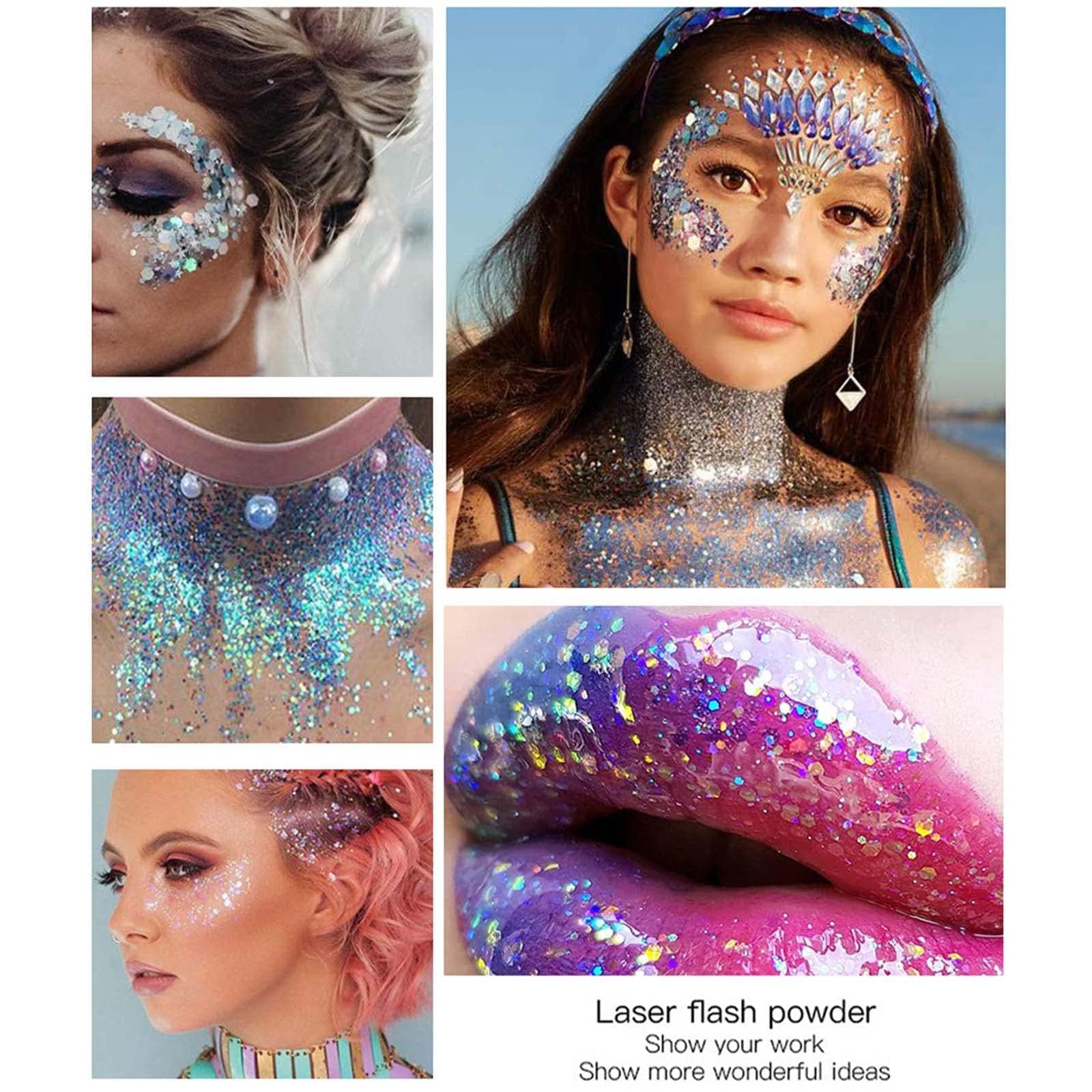 Prreal Body Glitter Gel 50ml, Mermaid Sequins Chunky Glitter Liquid Kit, Long-Lasting Glitters Powder for Festival Masquerade Birthday Makeup#White