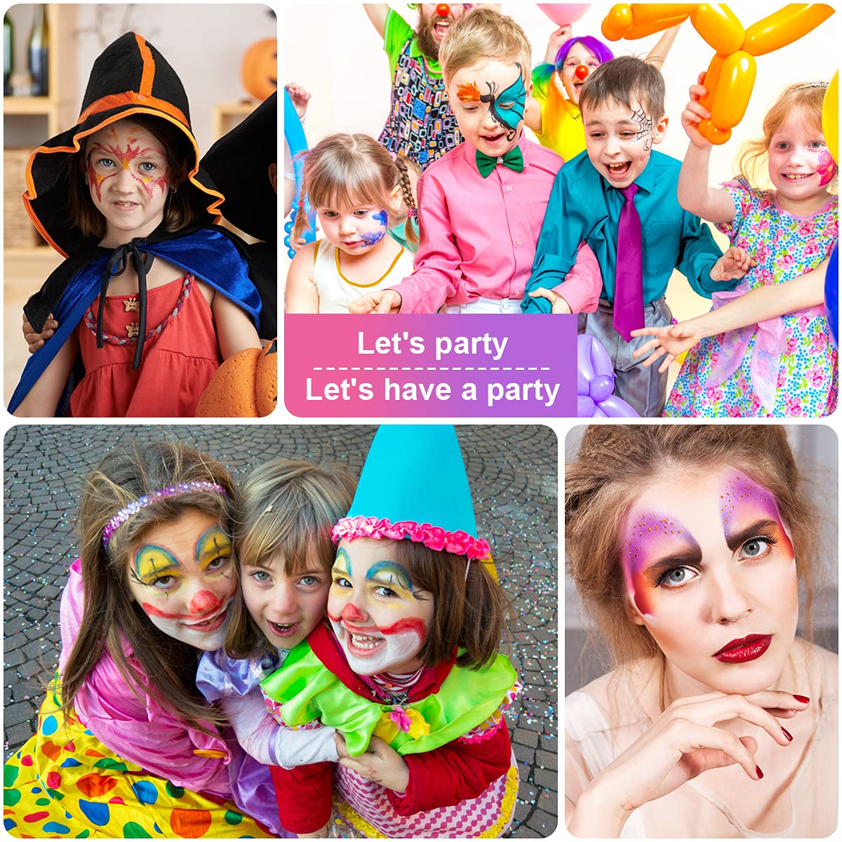 URAQT schminkset, 15 kleuren schminkpalet met 2 borstels 32 stencils, wasbare gezichtsverf Veilige lichaamsverf voor volwassenen Kinderen Halloweenfeest Carnaval, make-upverf niet giftig in gebruik