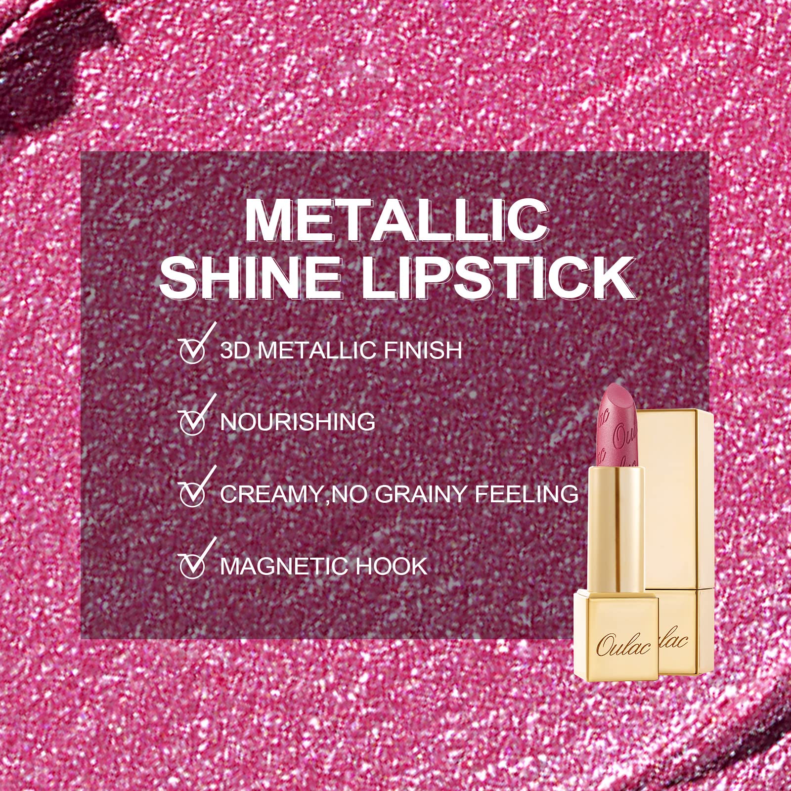 OULAC Metallic Lustrous Lippenstift,Met Matglanzende Finish,Geen Korrelige Lippenstift Met,Lang Houdende,Glitter, Gemakkelijk te Kleuren,Hydratatie en Waterdicht,4.3g (11)