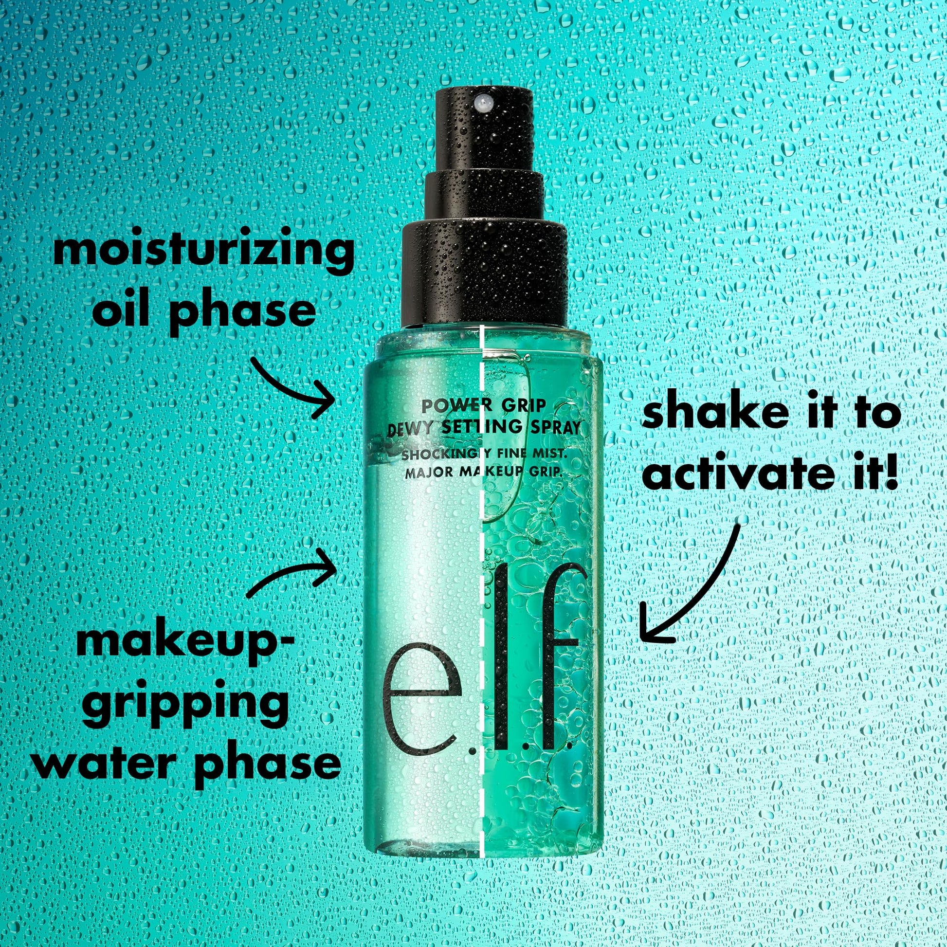 e.l.f. Power Grip Dewy Setting Spray, superfijne en langdurige formule, fixeert make-up voor een gehydrateerde, stralende afwerking, veganistisch en dierproefvrij